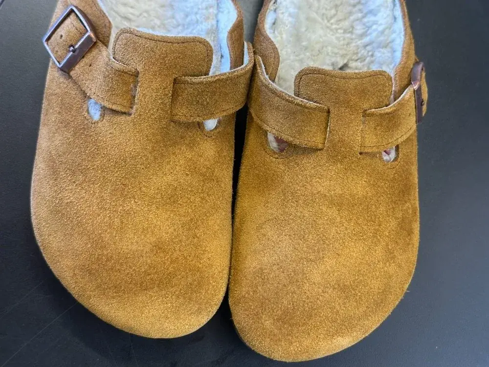 Birkenstock Boston clogs after professional deep cleaning at Baroni Cleaners