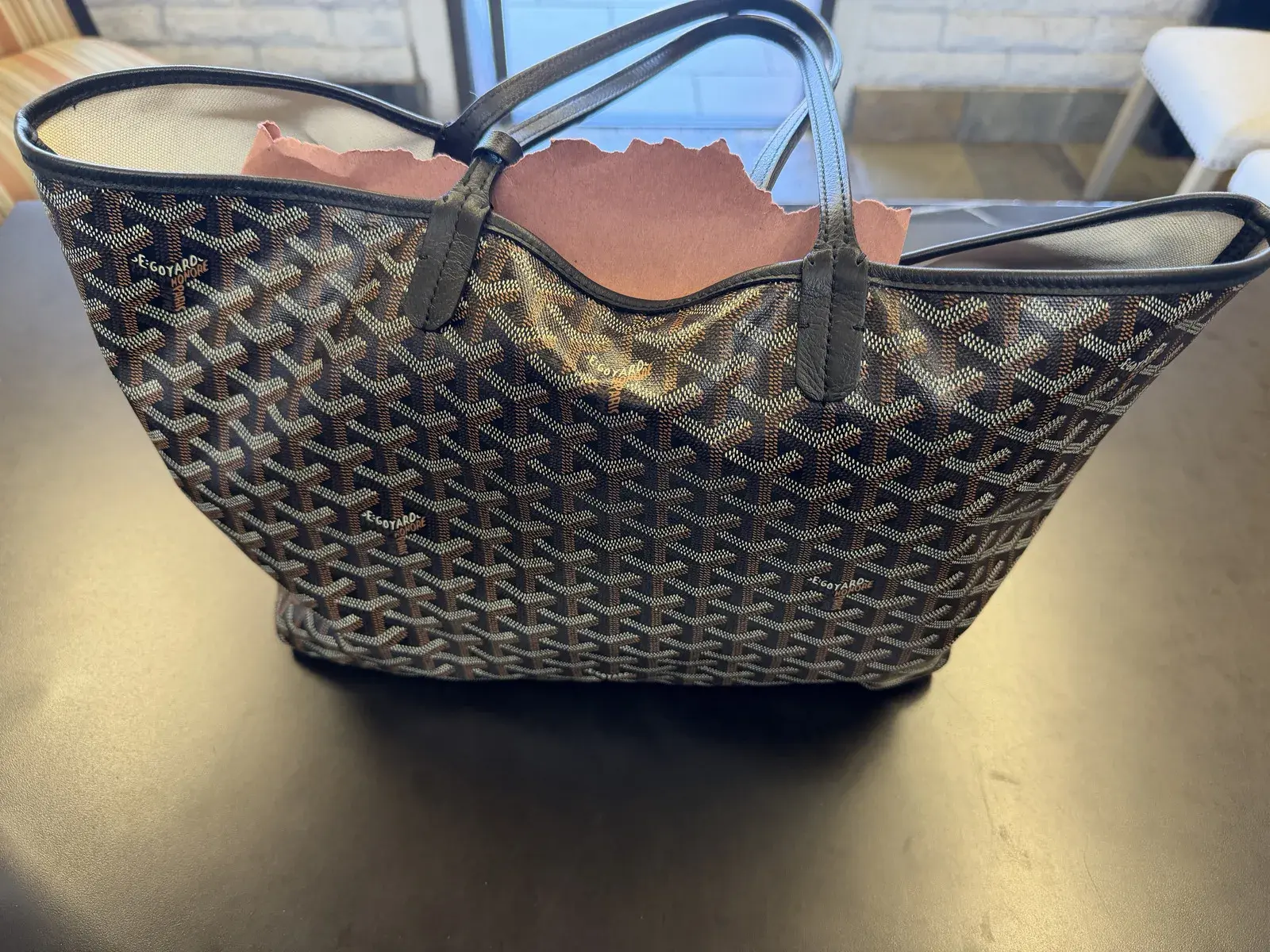 The same Goyard Saint Louis after cleaning at Baroni Cleaners Irvine, chevron canvas back to crisp contrast